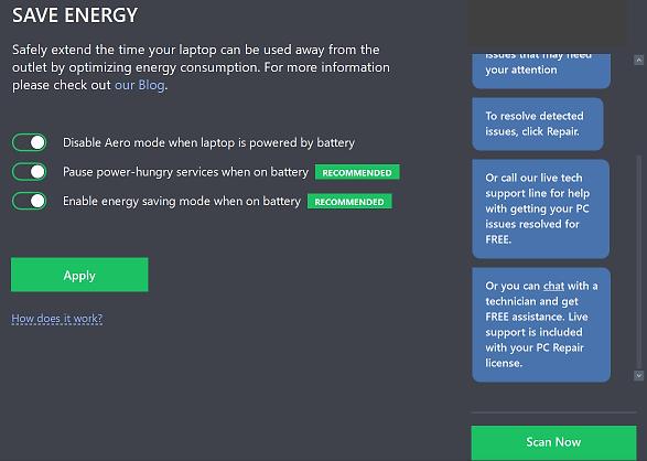 Battery tool of Outbyte PC Repair
