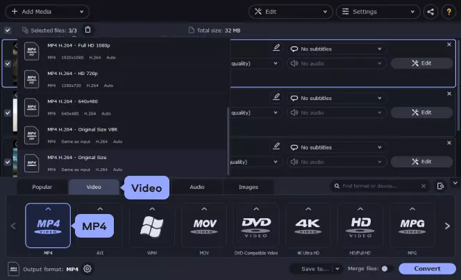 Changing video formats