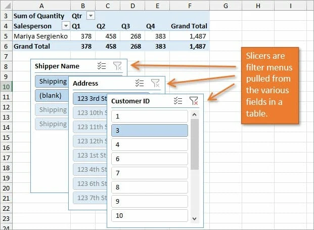 Excel slicer