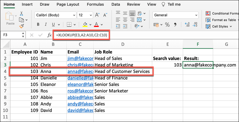 XLOOKUP function in excel